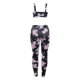FEMALE SEXY CAMISOLE PRINT PATCHWORK LEGGINGS YOGA SUIT (BLACK)