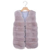 FASHION WOMEN WINTER THICK FAUX FUR SLEEVELESS LONG WAISTCOAT (LIGHT GRAY)