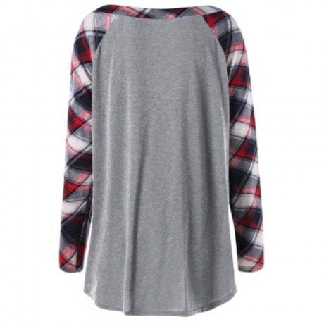 PLUS SIZE RAGLAN SLEEVE PLAID TOP (LIGHT GRAY)