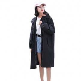 CASUAL HOODED LONG SLEEVE POCKET WOMEN TRENCH COAT (BLACK)