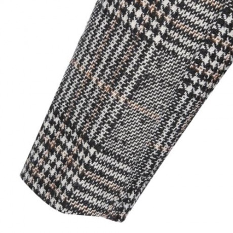 TRENDY LAPEL LONG SLEEVE HOUNDSTOOTH WOMEN OVERCOAT (GRAY)