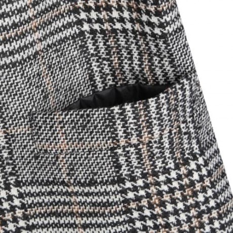 TRENDY LAPEL LONG SLEEVE HOUNDSTOOTH WOMEN OVERCOAT (GRAY)