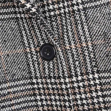 TRENDY LAPEL LONG SLEEVE HOUNDSTOOTH WOMEN OVERCOAT (GRAY)
