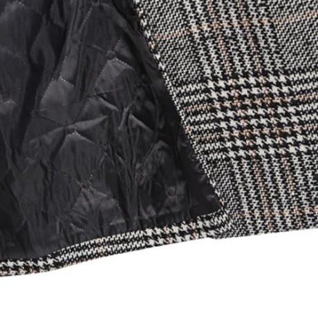 TRENDY LAPEL LONG SLEEVE HOUNDSTOOTH WOMEN OVERCOAT (GRAY)