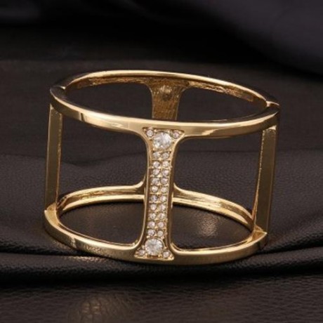 CHIC RHINESTONE AND OPENWORK SQUARE SHAPE DESIGN ALLOY BRACELET FOR WOMEN (GOLDEN)