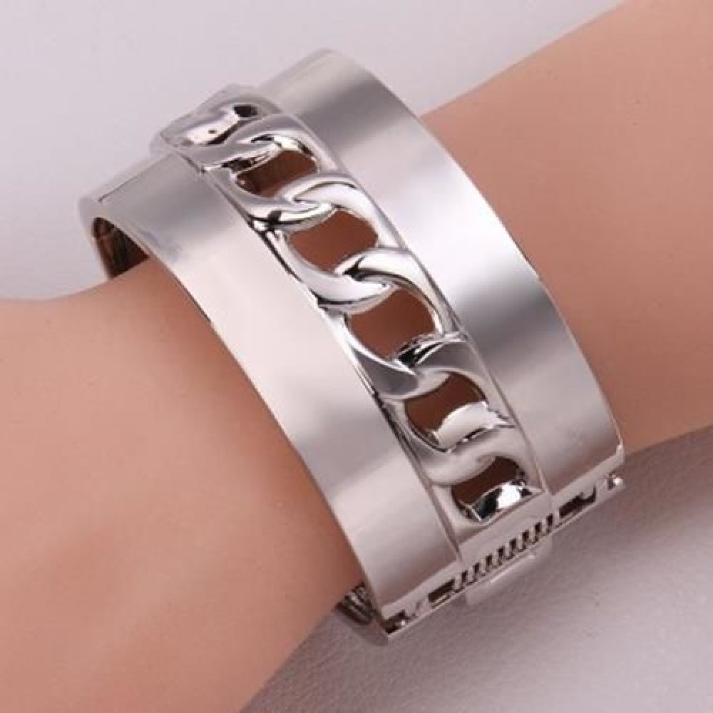 CHIC OPENWORK LOCK SHAPE DESIGN ALLOY BRACELET FOR WOMEN (WHITE GOLDEN)