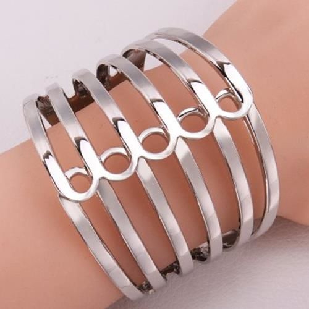 CHIC OPENWORK STRIPE DESIGN ALLOY BRACELET FOR WOMEN (WHITE GOLDEN)