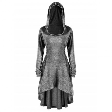 PLUS SIZE LACE UP DIP HEM HOODIE (HEATHER GRAY)
