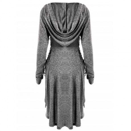 PLUS SIZE LACE UP DIP HEM HOODIE (HEATHER GRAY)