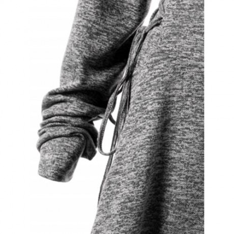 PLUS SIZE LACE UP DIP HEM HOODIE (HEATHER GRAY)