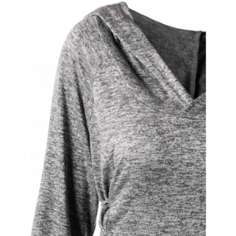 PLUS SIZE LACE UP DIP HEM HOODIE (HEATHER GRAY)