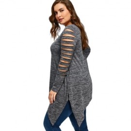 PLUS SIZE MARLED RIPPED SLEEVE HANDKERCHIEF TOP (GRAY)