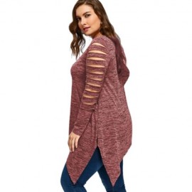 PLUS SIZE MARLED RIPPED SLEEVE HANDKERCHIEF TOP (RUSSET-RED)