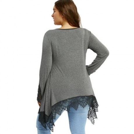 PLUS SIZE LACE TRIM TUNIC SHARKBITE T-SHIRT (BLACK)