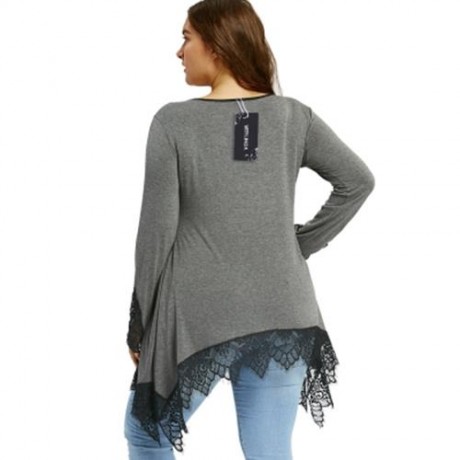 PLUS SIZE LACE TRIM TUNIC SHARKBITE T-SHIRT (BLACK)