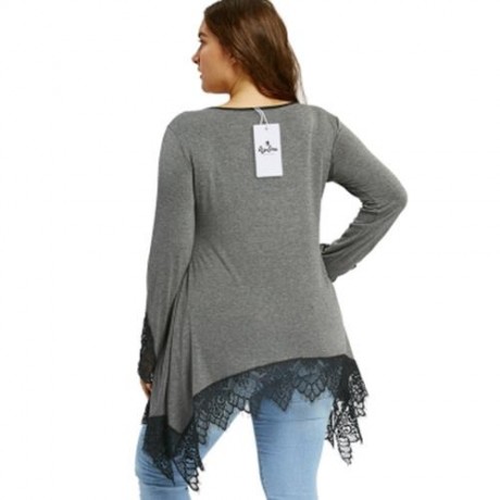 PLUS SIZE LACE TRIM TUNIC SHARKBITE T-SHIRT (BLACK)