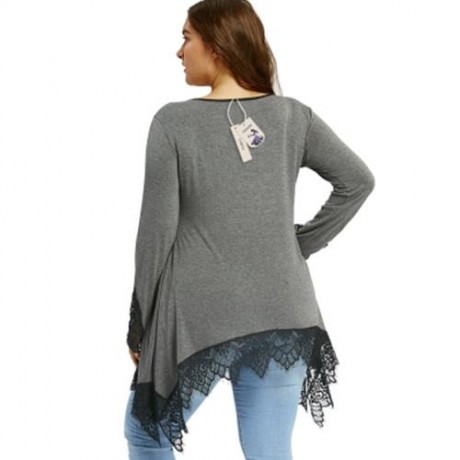 PLUS SIZE LACE TRIM TUNIC SHARKBITE T-SHIRT (BLACK)