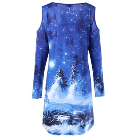 CHRISTMAS PLUS SIZE COLD SHOULDER DIP HEM TOP (BLUE)