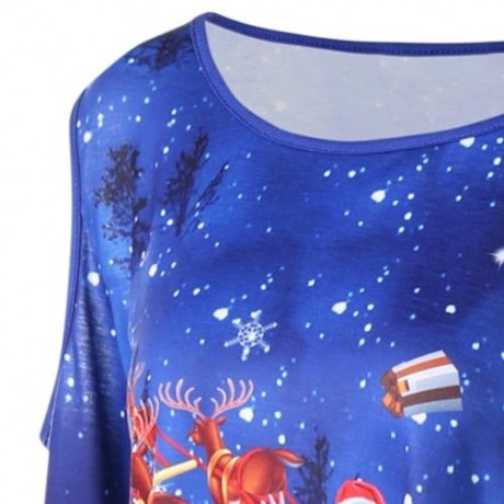 CHRISTMAS PLUS SIZE COLD SHOULDER DIP HEM TOP (BLUE)