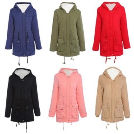 TRENDY HOODED COLLAR LONG SLEEVE FLEECE PARKA WOMEN COAT (ARMY GREEN)