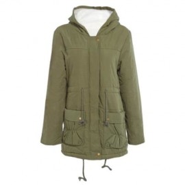 TRENDY HOODED COLLAR LONG SLEEVE FLEECE PARKA WOMEN COAT (ARMY GREEN)