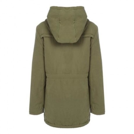 TRENDY HOODED COLLAR LONG SLEEVE FLEECE PARKA WOMEN COAT (ARMY GREEN)
