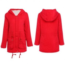 TRENDY HOODED COLLAR LONG SLEEVE FLEECE PARKA WOMEN COAT (RED)