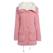 COAT WOMEN SLIM OUTWEAR MEDIUM-LONG WADDED JACKET PARKAS (PINK)