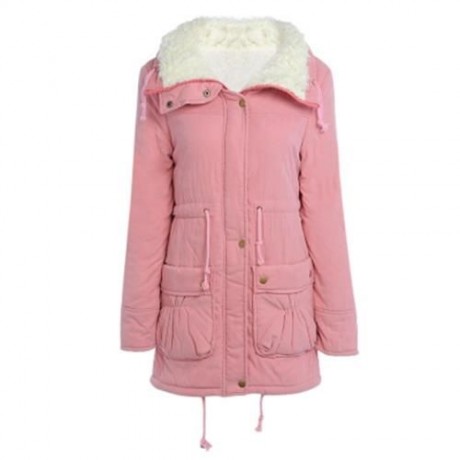 COAT WOMEN SLIM OUTWEAR MEDIUM-LONG WADDED JACKET PARKAS (PINK)