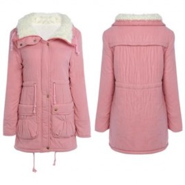 COAT WOMEN SLIM OUTWEAR MEDIUM-LONG WADDED JACKET PARKAS (PINK)