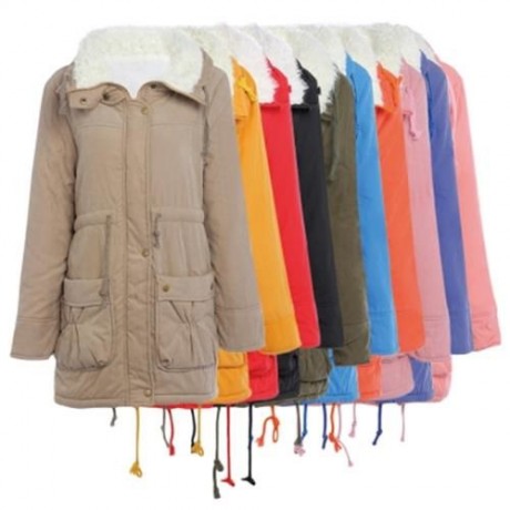 COAT WOMEN SLIM OUTWEAR MEDIUM-LONG WADDED JACKET PARKAS (PINK)