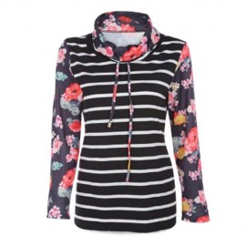STYLISH HOODED LONG SLEEVE STRIPED PRINT WOMEN HOODIE (FLORAL)