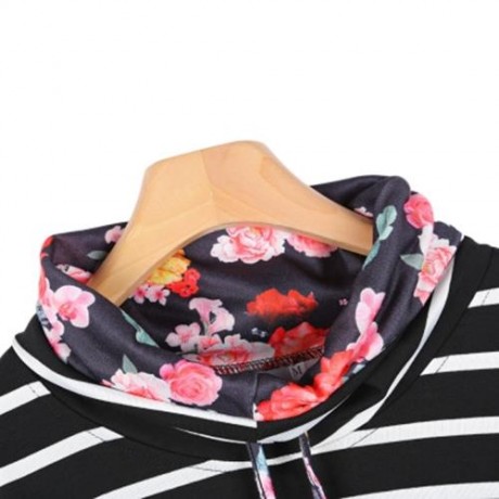 STYLISH HOODED LONG SLEEVE STRIPED PRINT WOMEN HOODIE (FLORAL)