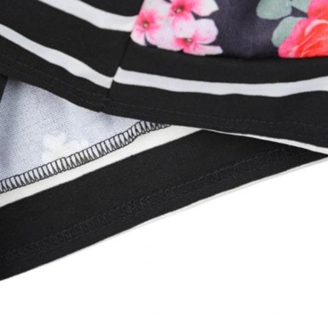 STYLISH HOODED LONG SLEEVE STRIPED PRINT WOMEN HOODIE (FLORAL)