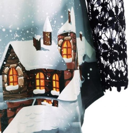 CHRISTMAS PLUS SIZE LACE YOKE TUNIC TOP (BLACK)