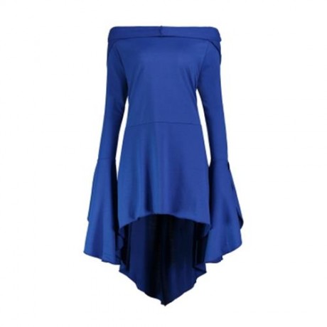 LONG FLARE SLEEVE PLUS SIZE HIGH LOW HOODIE (BLUE)