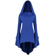 LONG FLARE SLEEVE PLUS SIZE HIGH LOW HOODIE (BLUE)