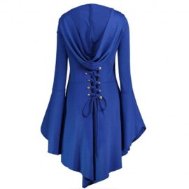 LONG FLARE SLEEVE PLUS SIZE HIGH LOW HOODIE (BLUE)