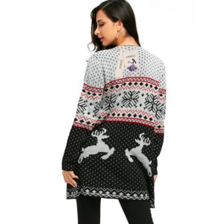 CHRISTMAS REINDEER POLKA DOT DRAPED TUNIC CARDIGAN (COLORMIX)