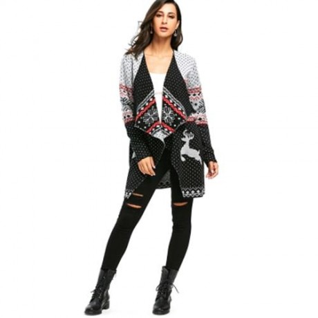 CHRISTMAS REINDEER POLKA DOT DRAPED TUNIC CARDIGAN (COLORMIX)