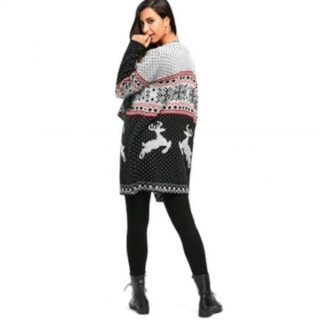 CHRISTMAS REINDEER POLKA DOT DRAPED TUNIC CARDIGAN (COLORMIX)