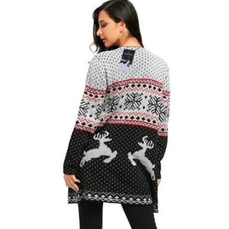 CHRISTMAS REINDEER POLKA DOT DRAPED TUNIC CARDIGAN (COLORMIX)