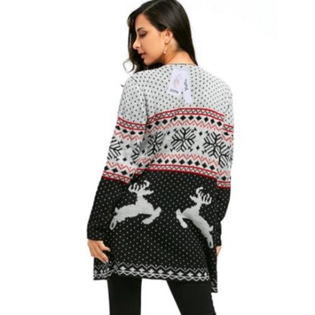 CHRISTMAS REINDEER POLKA DOT DRAPED TUNIC CARDIGAN (COLORMIX)