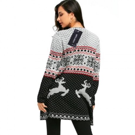 CHRISTMAS REINDEER POLKA DOT DRAPED TUNIC CARDIGAN (COLORMIX)