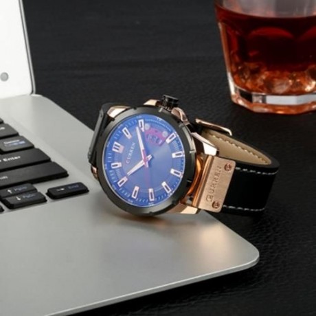 CURREN 8284 MALE QUARTZ WATCH (BLACK GOLD BLACK)