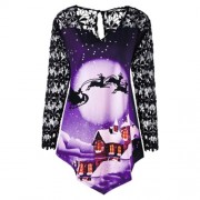 CHRISTMAS PLUS SIZE LACE YOKE TUNIC TOP (PURPLE)
