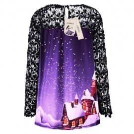 CHRISTMAS PLUS SIZE LACE YOKE TUNIC TOP (PURPLE)
