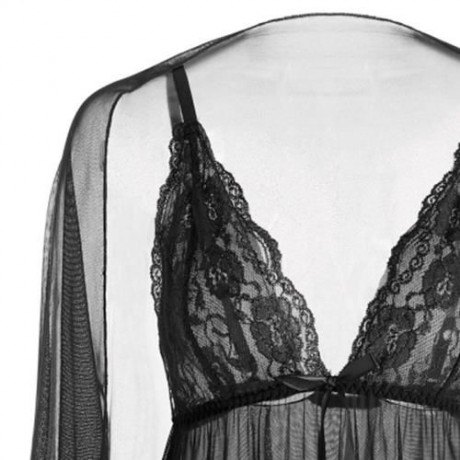 MESH SEE THROUGH SLIP BABYDOLL (BLACK)