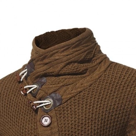 COWL NECK HORN BUTTON SINGLE BREASTED CARDIGAN (CAMEL)
