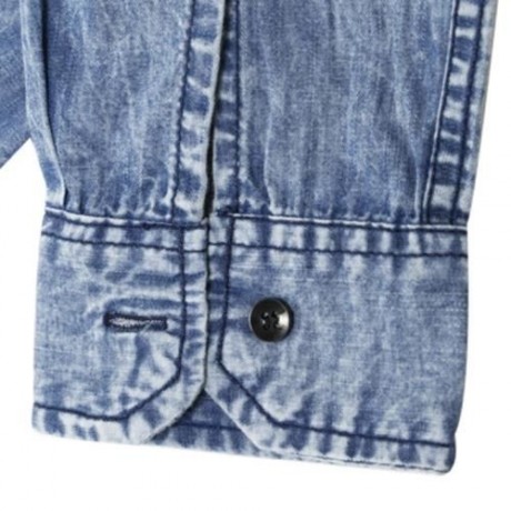 TURNDOWN COLLAR POCKET BLEACHED EFFECT CHAMBRAY SHIRT (DENIM BLUE)